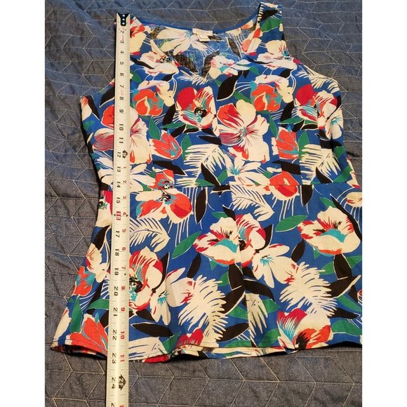 J.Crew Size 0 Blue Tropical Floral Linen Blend Peplum Tank Top Blouse V Neck - Picture 9 of 9